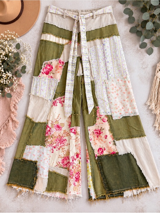 Oli & Hali Pants - SOLD. New Oli & Hali Cape Pants Olive Patchwork Wide Leg Boho Pants Small NWT